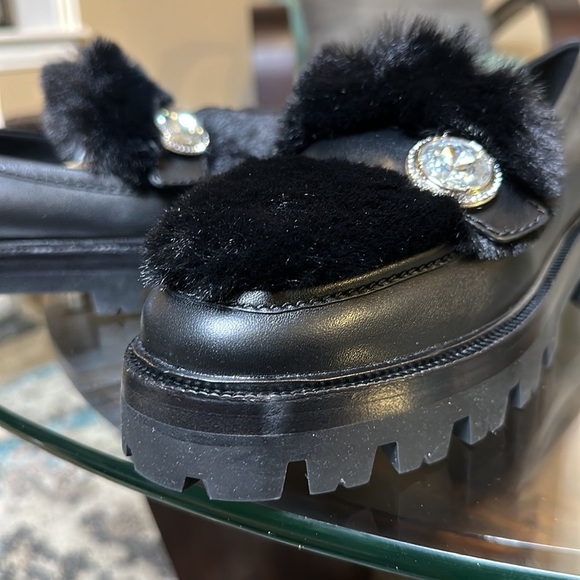NWOB 🔥 Kate Spade Posh Winter Black‎ Leather Faux Fur Preppy Loafers Size 8 - Picture 14 of 15